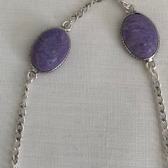 Charoite Gemstone Cabochons Silver Plated Chain Necklace Length 35" - Picture 4 of 6